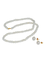 Vera Perla 2-Pieces 18K Gold Jewellery Set for Women, with Necklace & Earrings, with Pearl Stone, White