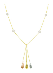 Vera Perla 18K Solid 3 Tone Gold Drop Pendant Necklace for Women, with Gradual Built In Pearl Stone, Multicolour
