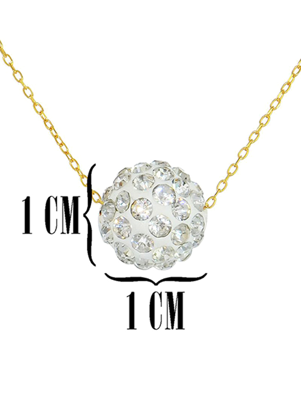 Vera Perla 18K Yellow Gold Necklace for Women, with 10mm Crystal Ball Pendant, Silver