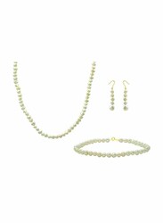 Vera Perla 3-Pieces 18K Gold Jewellery Set for Women, with Necklace, Lobster Bracelet and Dangle Earrings, with Pearl Stones, White