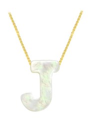 Vera Perla 18k Yellow Gold J Letter Pendant Necklace for Women, with Mother of Pearl Stone, White/Gold