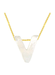 Vera Perla 18k Yellow Gold V Letter Pendant Necklace for Women, with Mother of Pearl Stone, White/Gold