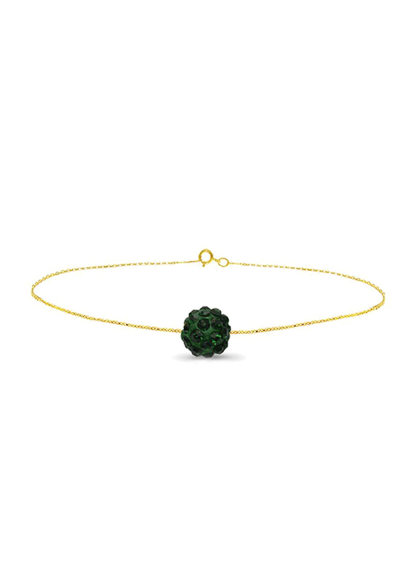 Vera Perla 10K Solid Gold Chain Bracelet for Women, with 10 mm Crystal Ball, Gold/Dark Green