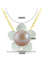 Vera Perla 18k Solid Yellow Gold Chain Necklace for Women, with 13mm Mother of Pearl Flower Shape and 7mm Pearl Pendant, White/Rose Gold