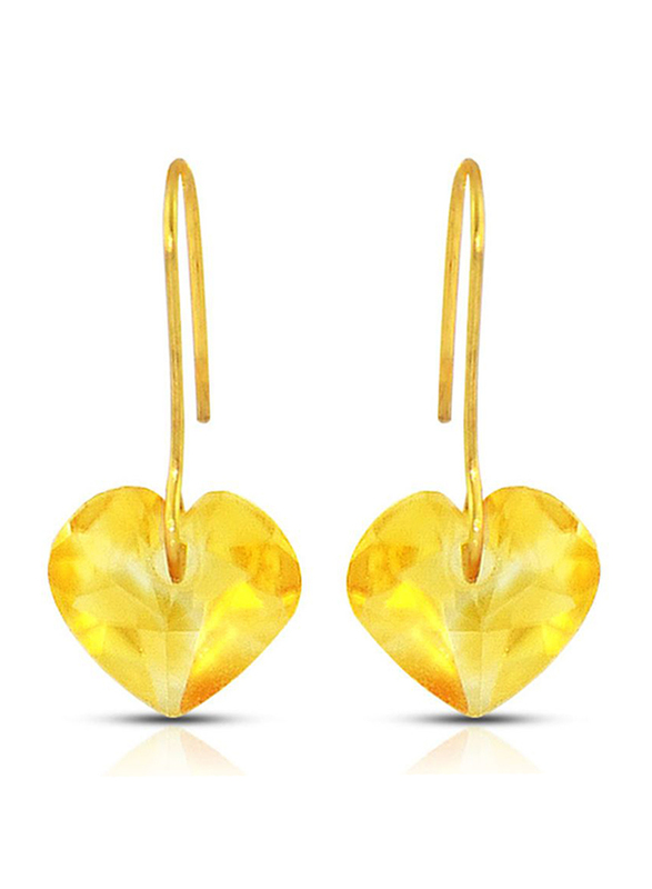 فيرا بيرلا أقراط من الذهب عيار 10 قيراط للنساء،على شكل قلب مع حجر السترين - أصفر