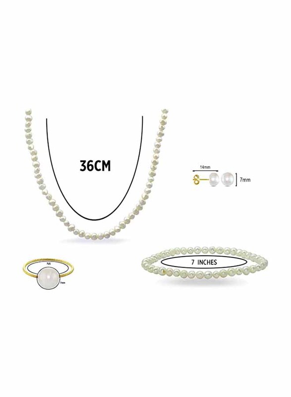Vera Perla 4-Pieces 18K Solid Gold Jewellery Set for Women, with Necklace, Bracelet, Earrings and Ring, with Pearl Stones, White