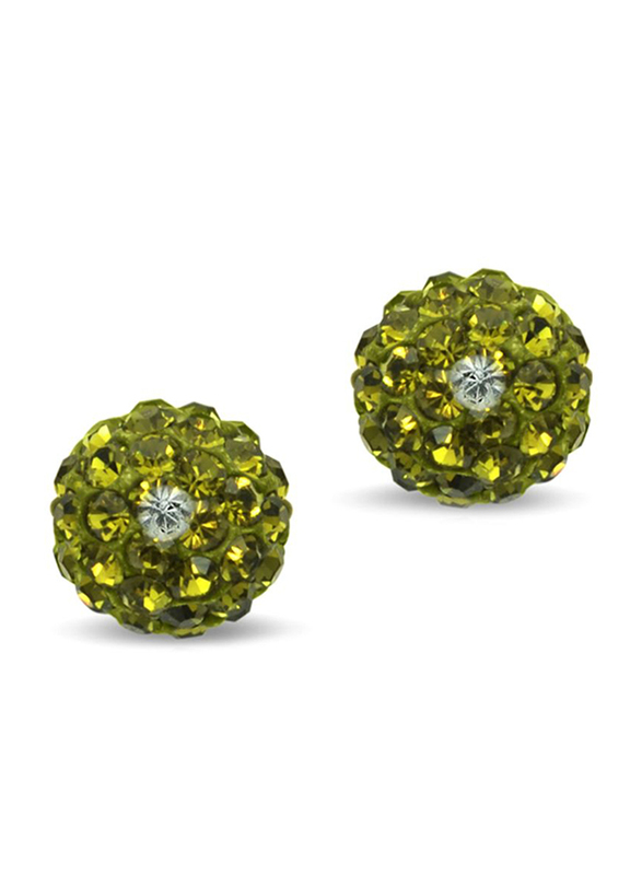 Vera Perla 10K Solid Gold Stud Earrings for Women, with 10 mm Crystal Ball, Gold/Green