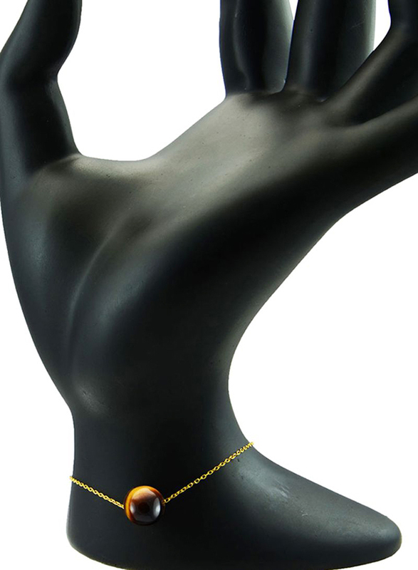Vera Perla 10K Gold Chain Bracelet for Women, with Tiger Eye Stone, Gold/Brown