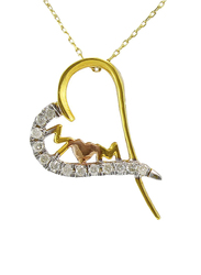 Vera Perla 18K 3 Tone Gold Mom Heart Pendant Necklace for Women, with 0.13ct Diamond Stone, Gold
