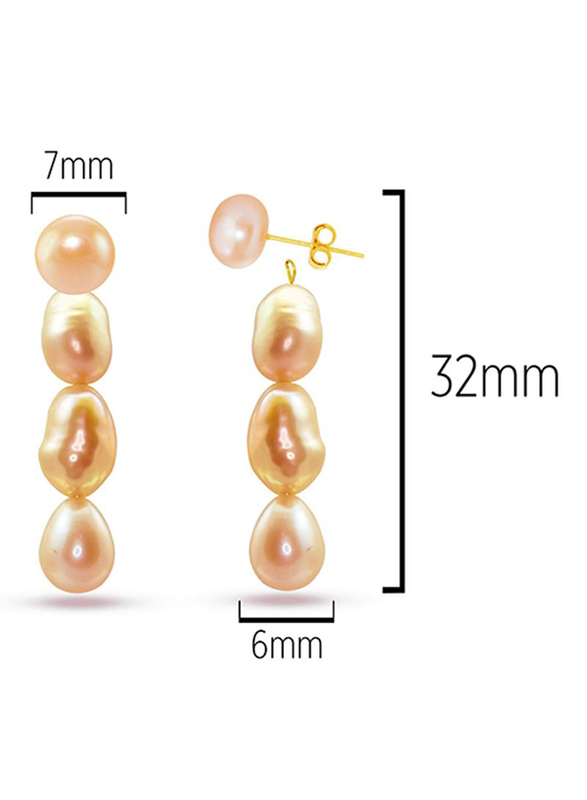 Vera Perla 18K Yellow Gold Stud, with Dangle Earrings for Women, with Pearl Stone, Rose Gold