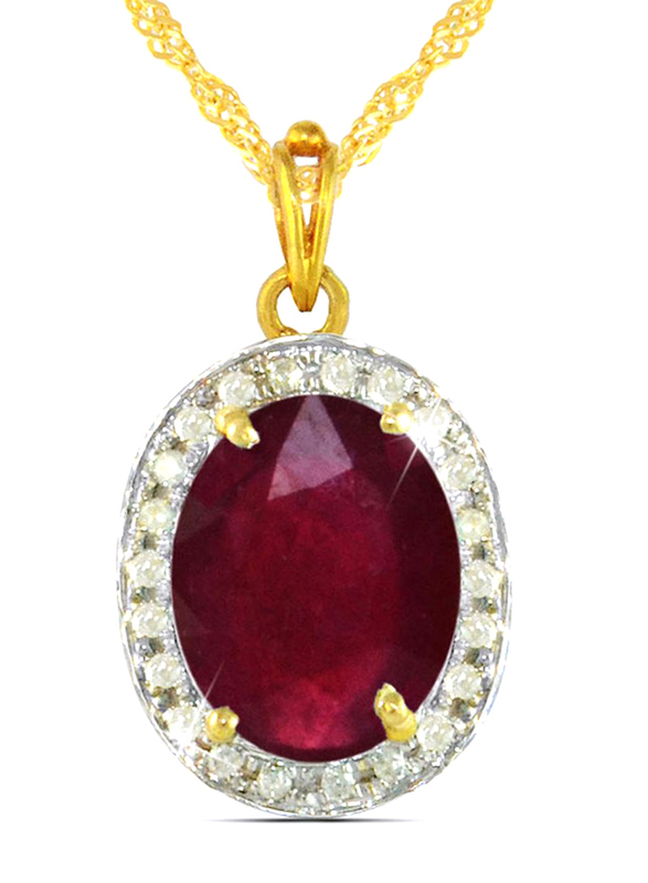 Vera Perla 18K Gold Necklace for Women, with 0.12ct Diamonds and Oval Cut Ruby Stone Pendant, Gold/Maroon