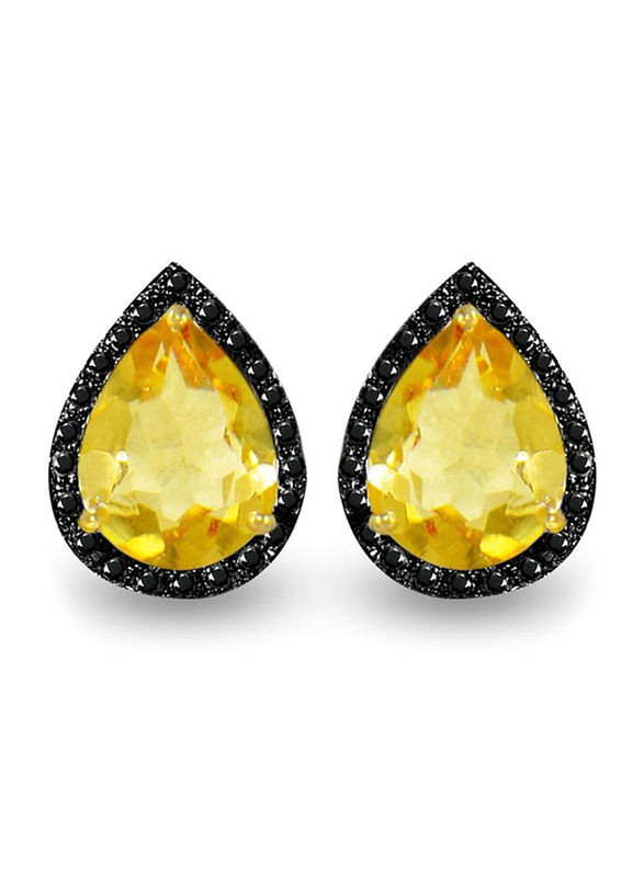 Vera Perla 18K Gold Button Earrings for Women, with 0.24 ct Genuine Diamond & Citrine Stone, Yellow