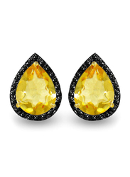 Vera Perla 18K Gold Button Earrings for Women, with 0.24 ct Genuine Diamond & Citrine Stone, Yellow