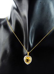 Vera Perla 18K Gold Necklace for Women, with 0.14ct Diamonds and Genuine Heart Cut Citrine Stone Pendant, Gold/Yellow