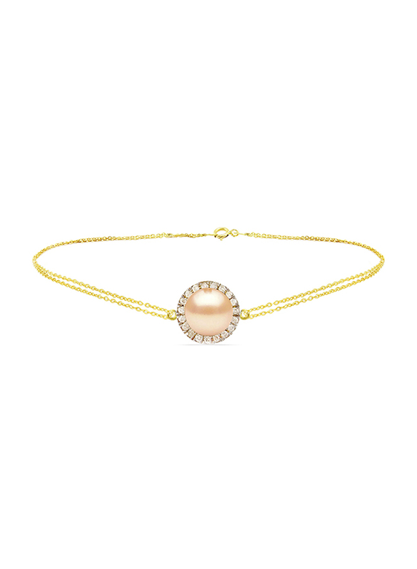 Vera Perla 18K Gold Chain Bracelet for Women, with 0.10 ct Genuine Diamonds and Pearl, Beige