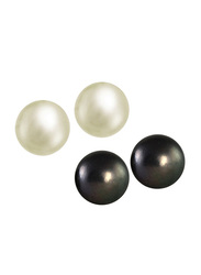 Vera Perla 2-Piece 10k Gold Simple Balls Earrings for Women, with 6-7mm Genuine Pearls Stone, Black/White