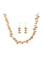 Vera Perla 2-Pieces 18K Gold Strand Jewellery Set for Women, with Necklace and Earrings, with Pearl Stones, Rose Gold