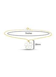 Vera Perla 18K Gold Chain Bracelet for Women, with Lucky Clover Shape Mother of Pearl Stone, Gold/White