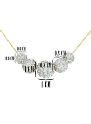 Vera Perla 18K Yellow Gold Necklace for Women, with Multi Size 5-Pieces Crystal Ball Pendant, Silver