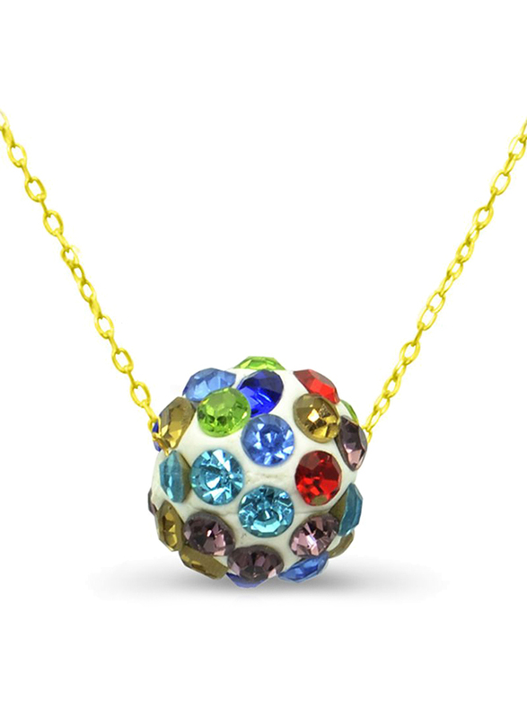 Vera Perla 10K Solid Gold Pendant Necklace for Women, with 10 mm Crystal Ball, Blue/Red/Green/Gold