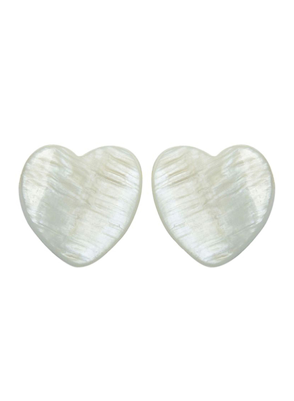Vera Perla 10k Gold Stud Earrings for Women, with Heart Shape Mother of Pearl Stone, White/Gold
