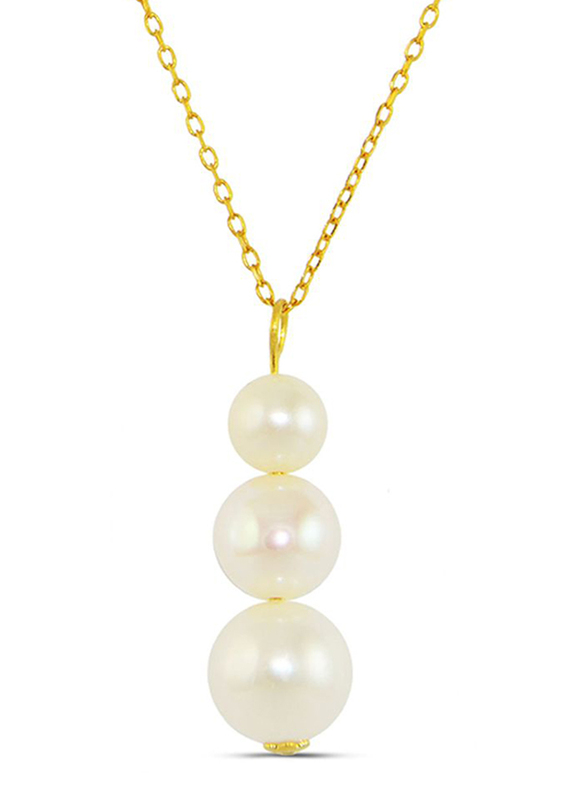 Vera Perla 18K Gold Journey Necklace for Women, with 3-Pieces Pearl Stone, Gold/White