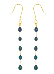 Vera Perla 18K Gold Opera Drop Earrings for Women, with White Pearl Stones, Blue