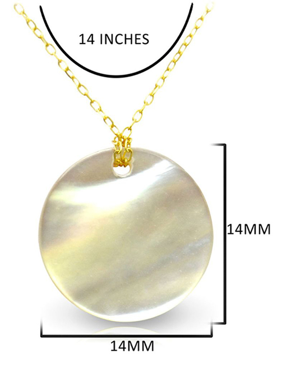 Vera Perla 18K Gold Pendant Necklace for Women with Coin Shape Mother of Pearl Necklace, White/Gold