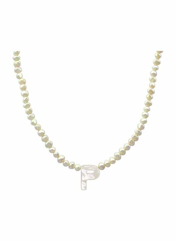 

Vera Perla 18K Gold Strand Pendant Necklace for Women, with Letter P and Mother of Pearl Stones, White