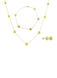Vera Perla 3-Pieces 18K Gold Necklace for Women, with Earrings and Bracelet, with Pearl Stones, Gold