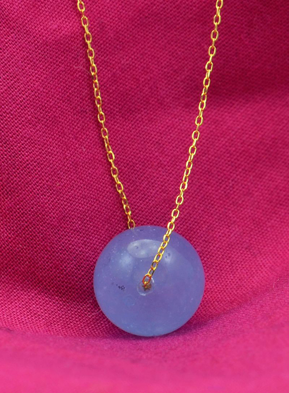 Vera Perla 18K Solid Yellow Gold Necklace for Women, with 10 mm Simple Quartz Stone Pendant, Blue