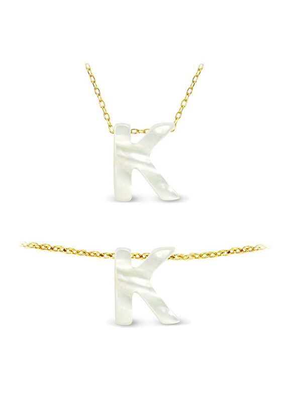 

Vera Perla 2-Pieces 18K Gold Jewellery Set for Women, with Necklace and Bracelet, with K Letter Shape Mother of Pearl Stone, White/Gold