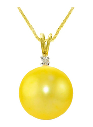 Vera Perla 18K Gold Pendant Necklace for Women, with 0.02ct Genuine Diamonds and 9-10mm Pearl Stone, Yellow
