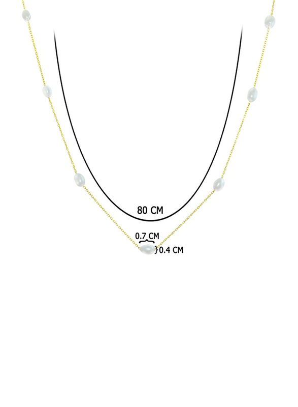 Vera Perla 18K Gold Opera Necklace for Women, with Pearls Stone, Gold/White