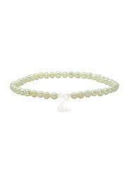 Vera Perla Elastic Stretch Bracelet for Women, with Letter Z Mother of Pearl and Pearl Stone, White