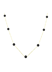 Vera Perla 18K Solid Gold Simple Chain Necklace for Women with 5-7mm Gradual Built In Pearl Stone, Gold/Black