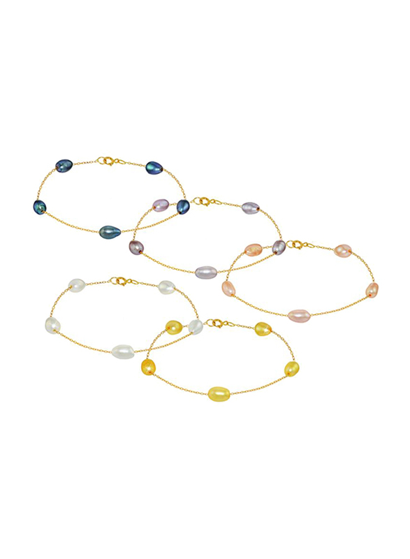 Vera Perla 5-Pieces 10K Gold Chain Bracelet for Women, with Pearl Stone, Multicolor