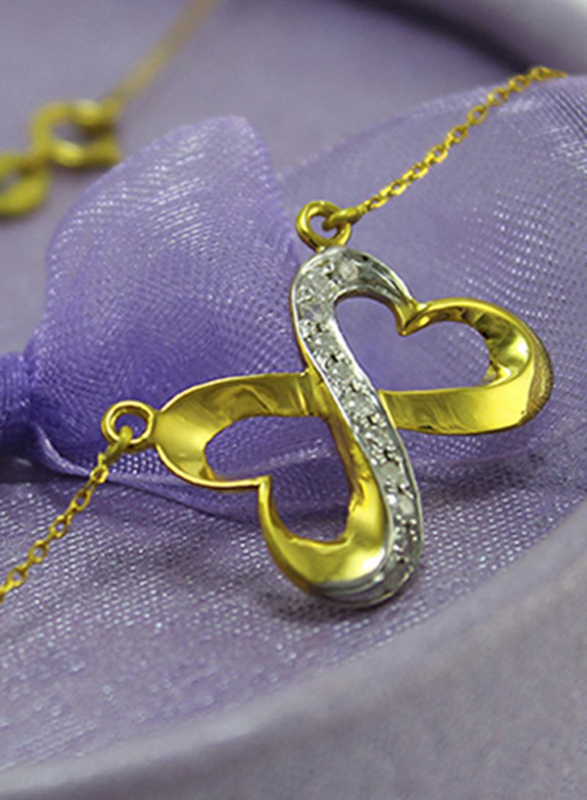 Vera Perla 18K Solid Gold Interlocking Hearts Pendant Necklace for Women, with 0.11ct Diamonds, Gold