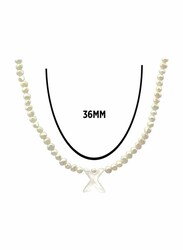 Vera Perla 10K Gold Strand Pendant Necklace for Women, with Letter X and Pearl Stones, White
