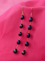 Vera Perla 10K Gold Opera Drop Earrings for Women, with White Pearl Stones, Blue