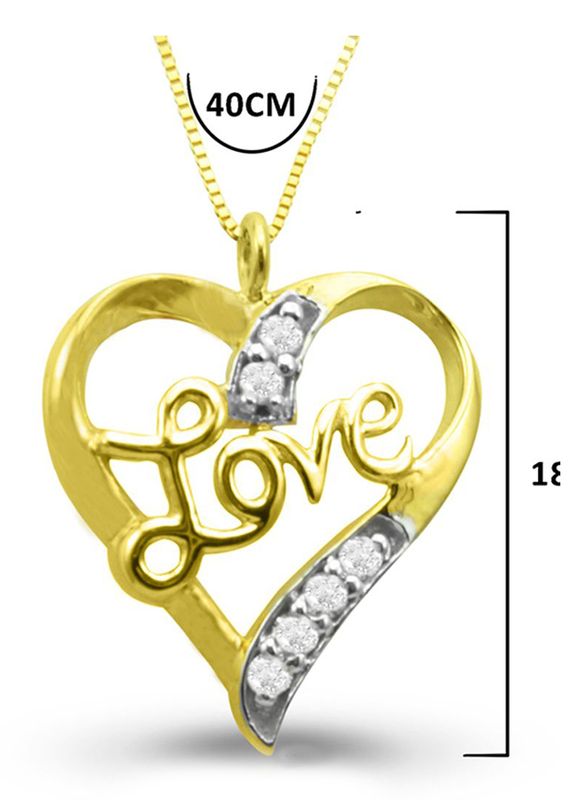 Vera Perla 18K Gold Heart Pendant Necklace for Women, with Diamond Studded, Gold