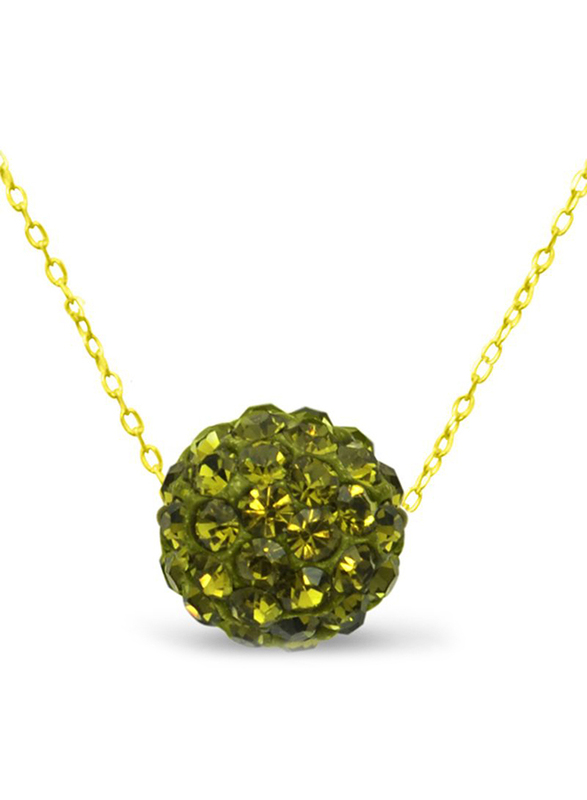Vera Perla 18K Solid Yellow Gold Simple Necklace for Women, with 10mm Crystal Ball Pendant, Parrot Green/Gold