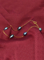 Vera Perla 18K Gold Chain Bracelet for Women, with Pearl Stone, Gold/Blue