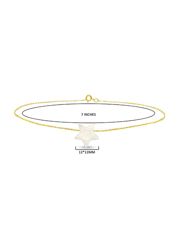 Vera Perla 18K Gold Chain Bracelet for Women, with Star Shape Mother of Pearl Stone, Gold/White