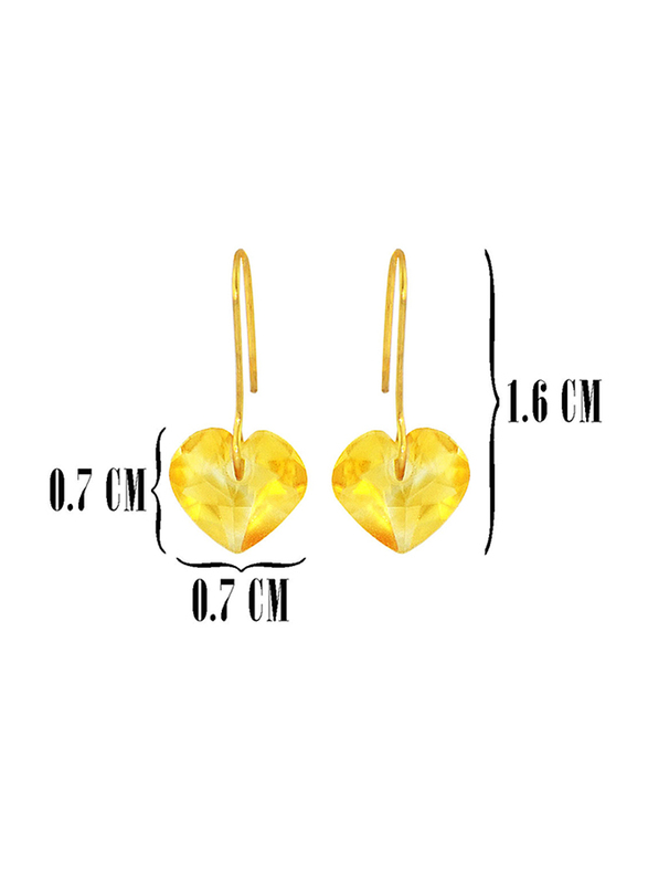Vera Perla 10k Gold Heart Dangle Earrings for Women, with Citrine Stone, Yellow