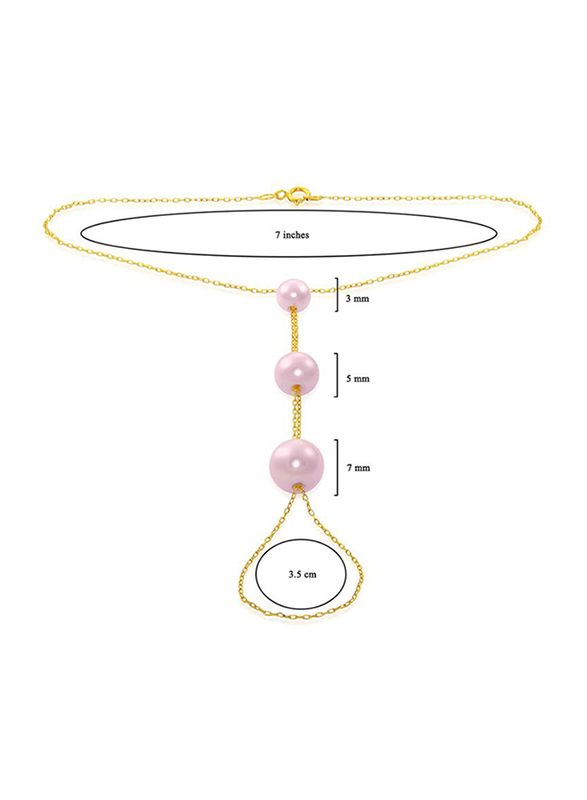 Vera Perla 18K Gold Chain Bracelet for Women, with Built-in Gradual Pearls, Pink