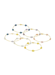 Vera Perla 6-Piece 10K Gold Chain Bracelet Set for Women, with Pearl Stone, Gold/Multicolor