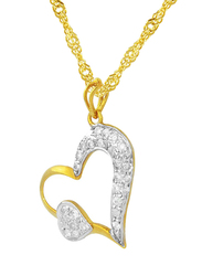 Vera Perla 18K Solid Gold Necklace for Women, with 0.28ct Diamonds Big Heart Pendant, Gold