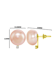 Vera Perla 18K Gold Earrings for Women, with 0.04 ct Diamonds and 9-10mm Pearl, Pink