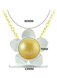 Vera Perla 18k Solid Yellow Gold Chain Necklace for Women, with 13mm Mother of Pearl Flower Shape and 7mm Pearl Pendant, White/Yellow